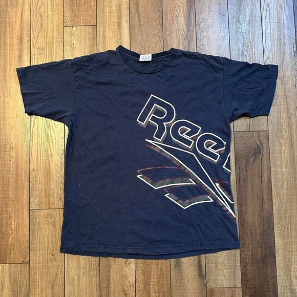 Vintage Reebok big logo wrap around graphic navy blue tee‎ XL - Picture 1 of 7
